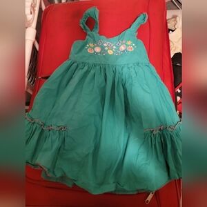 cupcakes & cashmere Teal Kids Dress with Floral Embroidery